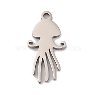 Non-Tarnish 201 Stainless Steel Pendants, Laser Cut, Sea Animal Charm, Stainless Steel Color, Jellyfish, 19x9.5x1mm, Hole: 1.5mm(STAS-U016-08P-04)