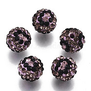 Polymer Clay Rhinestone Beads, Pave Disco Ball Beads, Round, Light Amethyst, PP13(1.9~2mm), 6 Rows Rhinestone, 10mm, Hole: 1.5mm(RB-N051-012H)