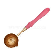 Brass Wax Sticks Melting Spoon, with Wood Handle, Deep Pink, 11.4x3x1.5cm(AJEW-WH0168-53B)