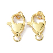 Eco-Friendly Brass Lobster Claw Clasps, with Jump Ring, Heart, Real 18K Gold Plated, 16x11.5x5.4mm(KK-C221-05G)