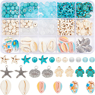 DIY Jewelry Making Finding Kit, Including Dyed Synthetic Magnesite & Turquoise & Howlite & Glass & Natural Shell Beads, Alloy Pendants, Turtle & Starfish & Round, Mixed Color, 210Pcs/box(DIY-SC0023-86)