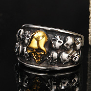 Titanium Steel Finger Rings, Skull, Antique Silver & Antique Golden, US Size 9(18.9mm)(PW-WG36364-04)
