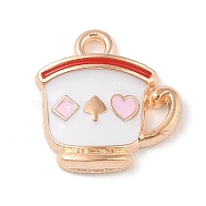 Alloy Enamel Pendants, Light Gold, Teapot Charm, White, 15x14x3mm, Hole: 1.6mm(ENAM-Z010-28B-KCG)