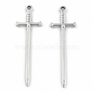 304 Stainless Steel Pendants, Sword Charm, Stainless Steel Color, 45x13.5x2mm, Hole: 1.8mm(STAS-N098-135P)