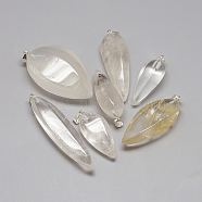 Natural Quartz Crystal Pendants, Rock Crystal Pendants, with Iron Clasps, Cone Pendulum, 38~70x14~32x12~24mm, Hole: 4mm(G-S250-31)