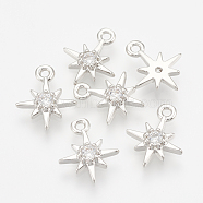 Brass Cubic Zirconia Charms, Star, Nickel Free, Real Platinum Plated, 10.5x8.5x2mm, Hole: 1mm(ZIRC-Q002-143P)