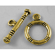 Tibetan Style Alloy Toggle Clasps, Antique Golden, Lead Free and Cadmium Free, Ring: 15x12mm, Bar: 18.5x3.5mm, Hole: 2mm(X-GLF0161Y)