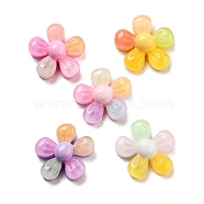 Translucent Resin Decoden Cabochons, Rainbow Color 5-Petal Flower, Mixed Color, 21.5x21x7.5mm(RESI-B027-02)