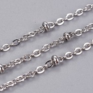 304 Stainless Steel Cable Chains, Satellite Chains, with Beads, with Spool, Soldered, Stainless Steel Color, 2.5x2x0.4mm, about 65.61 Feet(20m)/roll(STAS-I107-16P)