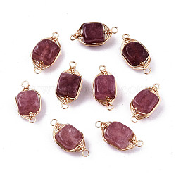 Natural Agate Links Connectors, Light Gold Tone Brass Wire Wrapped, Cube, Purple, 17x8.5x7mm, Hole: 1.6mm(G-T131-99D)