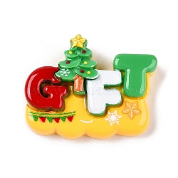 Christmas Opaque Resin Decoden Cabochons, Word Gift, Yellow, 23.5x30x8.5mm(RESI-N039-114D)