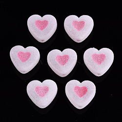 Flocky Acrylic Beads, Bead in Bead, Heart, Hot Pink, 16x18x11mm, Hole: 2mm(X-MACR-S275-28F)
