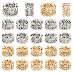 10Pcs 2 Colors Brass Micro Pave Cubic Zirconia European Beads, Round, Large Hole Beads, Real Gold Plated & Real Platinum Plated, 8x5mm, Hole: 4.3mm, 5pcs/color(KK-YW0004-30)