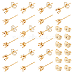 60Pcs 304 Stainless Steel Stud Earring Settings and 60Pcs Ear Nuts, Golden, Tray: 5mm, 15x5.5mm, Pin: 0.8mm, 120pcs/box(STAS-UN0031-09)