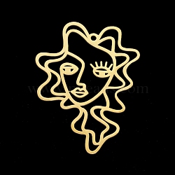 201 Stainless Steel Pendants, Laser Cut, Woman Abstract Face, Golden, 49x36.5x1mm, Hole: 2mm(STAS-T056-LA318-2)