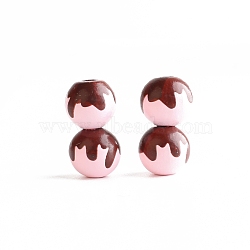 Printed Wood Beads, Round with Chocolate Pattern, Pink, 16mm(WOCR-PW0003-74A)