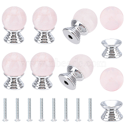 8 Sets Aluminium Alloy Drawer Knobs with Screw, with 8Pcs Natural Quartz Crystal Beads, for Home, Cabinet, Platinum, 14x10.5mm, Hole: 3.5mm(DIY-BC0005-17)