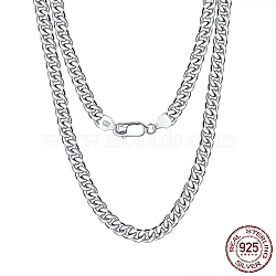 Rhodium Plated 925 Sterling Silver Cuban Link Chain Necklace, Diamond Cut Chains Necklace, with S925 Stamp, Real Platinum Plated, 17.72 inch(45cm)(NJEW-I124-002)