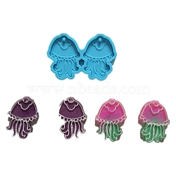 Jellyfish Shape Pendant Silicone Molds, Resin Casting Molds, for UV Resin & Epoxy Resin Jewelry Making, Sky Blue, 40x59x4.5mm, Hole: 2mm, Inner Diameter: 35.5x26mm(DIY-M034-05)