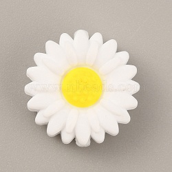 Food Grade Eco-Friendly Silicone Beads, Chewing Beads For Teethers, DIY Nursing Necklaces Making, Daisy, White, 19.5x7.5mm, Hole: 2mm(SIL-WH0014-11B)