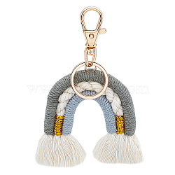 Tassel Rainbow Keychains, Handwoven Cotton Keychains, with Zinc Alloy Findings, Dark Sea Green, 110mm(KEYC-WH0004-60KCG-02)