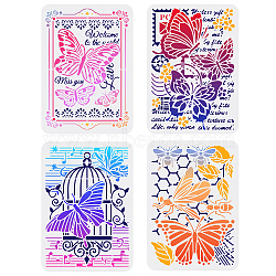 4Pcs 4 Styles PET Hollow Out Drawing Painting Stencils, for DIY Scrapbook, Photo Album, Butterfly Pattern, 297x210mm, 1pc/style(DIY-WH0394-0047)