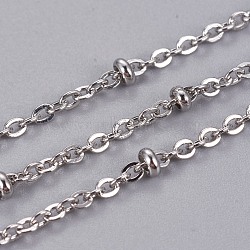 Tarnish Resistant 304 Stainless Steel Cable Chains, Satellite Chains, with Beads, with Spool, Soldered, Stainless Steel Color, 2.5x2x0.4mm, about 65.61 Feet(20m)/roll(STAS-I107-16P)