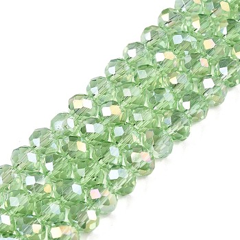 Electroplate Glass Beads Strands, AB Color Plated, Faceted, Rondelle, Pale Green, 6x5mm, Hole: 1mm, about 84~85pcs/strand, 16.34~16.54 inch(41.5~42cm)