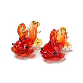 Handmade Lampwork Pendants, Fish, Red, 18.5~20.5x17~18x23~27mm, Hole: 2.5~4mm