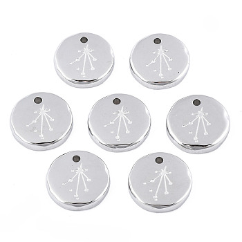 316 Surgical Stainless Steel Charms, Flat Round with Constellation, Stainless Steel Color, Libra, 10x2mm, Hole: 1mm