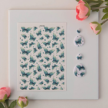 Butterfly Pattern Ceramics Clay Water Transfer Paper, Underglaze Transfer Decals, for DIY Earrings Pendants, Light Sea Green, 13.8x9.5cm