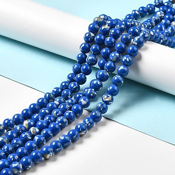 Synthetic Turquoise and Sea Shell Assembled Beads Strands, Dyed, Round, Dark Blue, 8~8.5mm, Hole: 1.2mm, about 49~50pcs/strand, 15.83''(40.2cm)