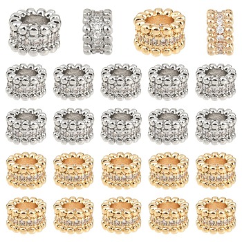 10Pcs 2 Colors Brass Micro Pave Cubic Zirconia European Beads, Round, Large Hole Beads, Real Gold Plated & Real Platinum Plated, 8x5mm, Hole: 4.3mm, 5pcs/color