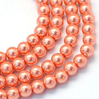 Baking Painted Pearlized Glass Pearl Round Bead Strands, Coral, 10~11mm, Hole: 1.5mm, about 85pcs/strand, 31.4 inch1.5mm