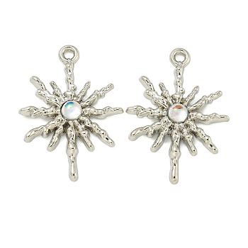 Alloy Pendants, with Acrylic Findings, Snowflake Charm, Platinum, 28.5x20.5x3.5mm, Hole: 2mm