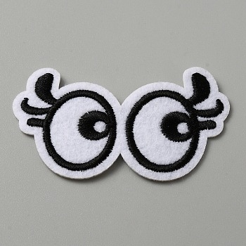 Cartoon Style Double Eye Embroidered Cloth Patches, Applique Patch, Sewing Craft Decoration, White, 43x75x1.5mm