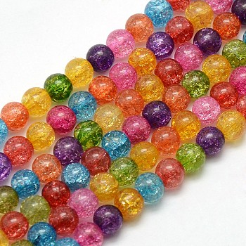 Synthetic Crackle Quartz Round Bead Strands, Dyed & Heated, Mixed Color, 6mm, Hole: 1mm, about 73pcs/strand, 16.14 inch