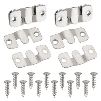 201 Stainless Steel Flush Mount Brackets, Photo Frame Hook Picture Hangers, Interlocking Furniture Connectors, Stainless Steel Color, 19x44.5x4mm, Hole: 5mm, 30 sets/box