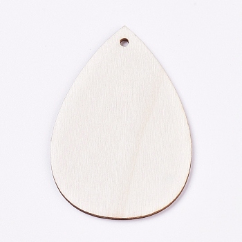 Unfinished Blank Wood Pendants, for DIY Jewelry Making, Teardrop, BurlyWood, 54.5x36.8x1.5mm, Hole: 2mm