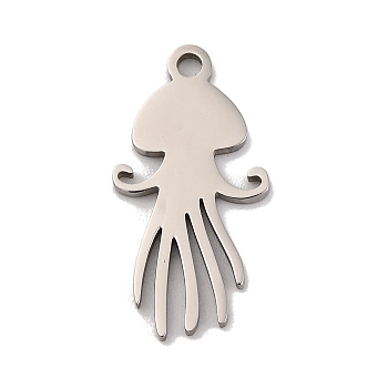 Non-Tarnish 201 Stainless Steel Pendants, Laser Cut, Sea Animal Charm, Stainless Steel Color, Jellyfish, 19x9.5x1mm, Hole: 1.5mm