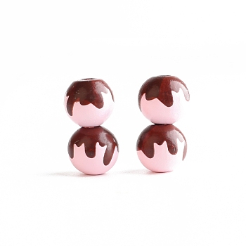 Printed Wood Beads, Round with Chocolate Pattern, Pink, 16mm
