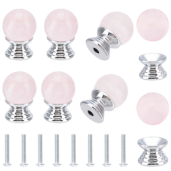 8 Sets Aluminium Alloy Drawer Knobs with Screw, with 8Pcs Natural Quartz Crystal Beads, for Home, Cabinet, Platinum, 14x10.5mm, Hole: 3.5mm