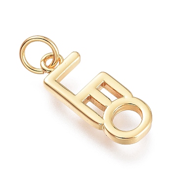 Brass Pendants, with Jump Rings, Long-Lasting Plated, Constellation/Zodiac Sign, Word, Leo, 16x6x2mm, Hole: 3.5mm