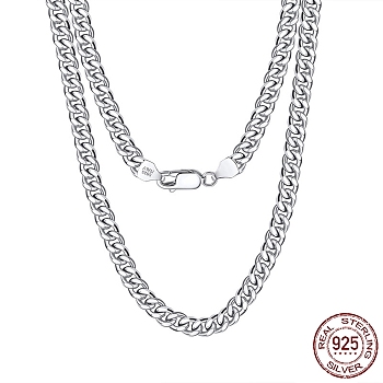 Rhodium Plated 925 Sterling Silver Cuban Link Chain Necklace, Diamond Cut Chains Necklace, with S925 Stamp, Real Platinum Plated, 17.72 inch(45cm)