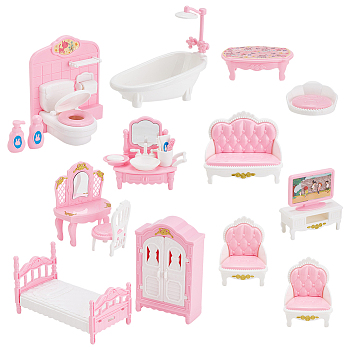 Elite Plastic Doll Bedroom & Bathroom & Living Room Furniture Kit, Doll Making Supplies, Mixed Color, 62x31x80.5mm, 4pcs/set, 1 set