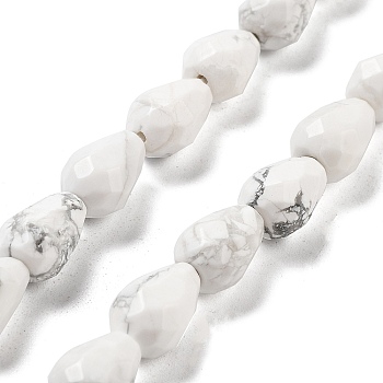 Natural Howlite Beads Strands, Faceted Teardrop, 10x7mm, Hole: 1.2mm, about 20pcs/strand, 7.87''(20cm)