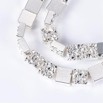 Electroplate Non-magnetic Synthetic Hematite Bead Strands, Flat Slice Square Beads, Silver Plated, 10~10.5x10~10.5x4~4.5mm, Hole: 1mm, about 39pcs/strand, 15.7 inch
