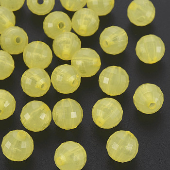 Transparent Acrylic Beads, Dyed, Faceted, Round, Yellow, 9.5x9.5mm, Hole: 2mm, about 970pcs/500g