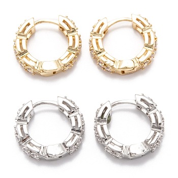 Brass Micro Clear Pave Cubic Zirconia Huggie Hoop Earrings, Ring, Mixed Color, 17.5x4mm, Pin: 1mm