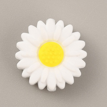 Food Grade Eco-Friendly Silicone Beads, Chewing Beads For Teethers, DIY Nursing Necklaces Making, Daisy, White, 19.5x7.5mm, Hole: 2mm